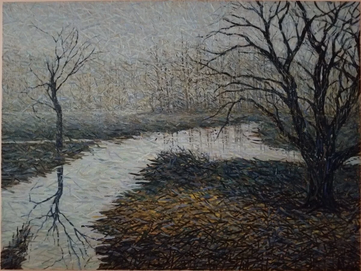 "Fall Landscape With two trees"/Post divisionism, Oil on Canvas/30x40 inches