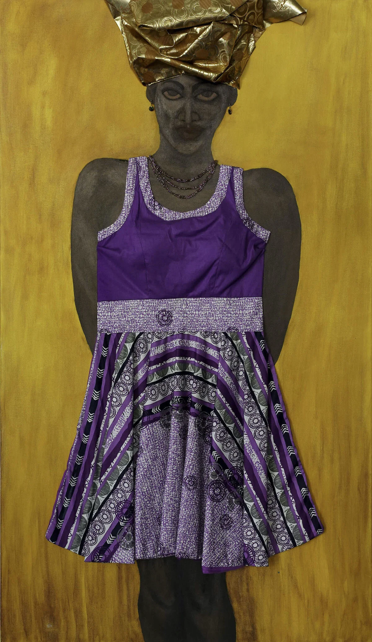 "The Goddess From Abrofo Essieye, Essikado", Acrylic, Fabric And Beads On Canvas, 36x60