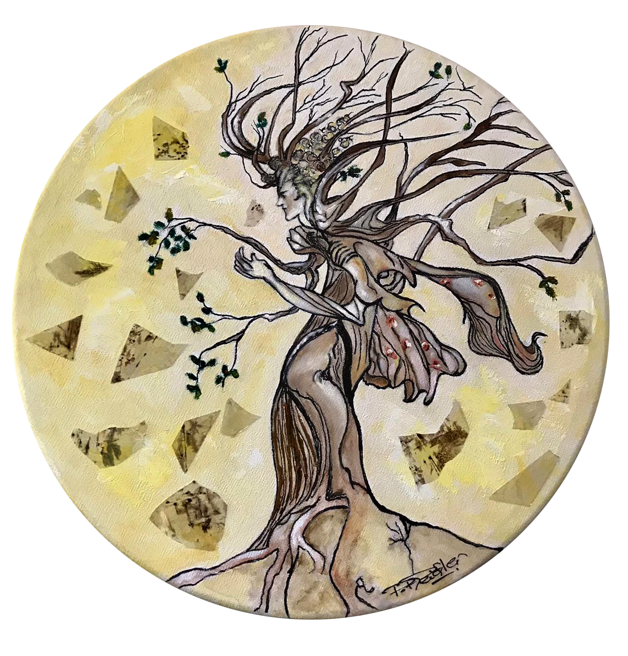 "Soul of the Earth"/Mixed Media and mica on circular canvas/30x30cm/year:2021