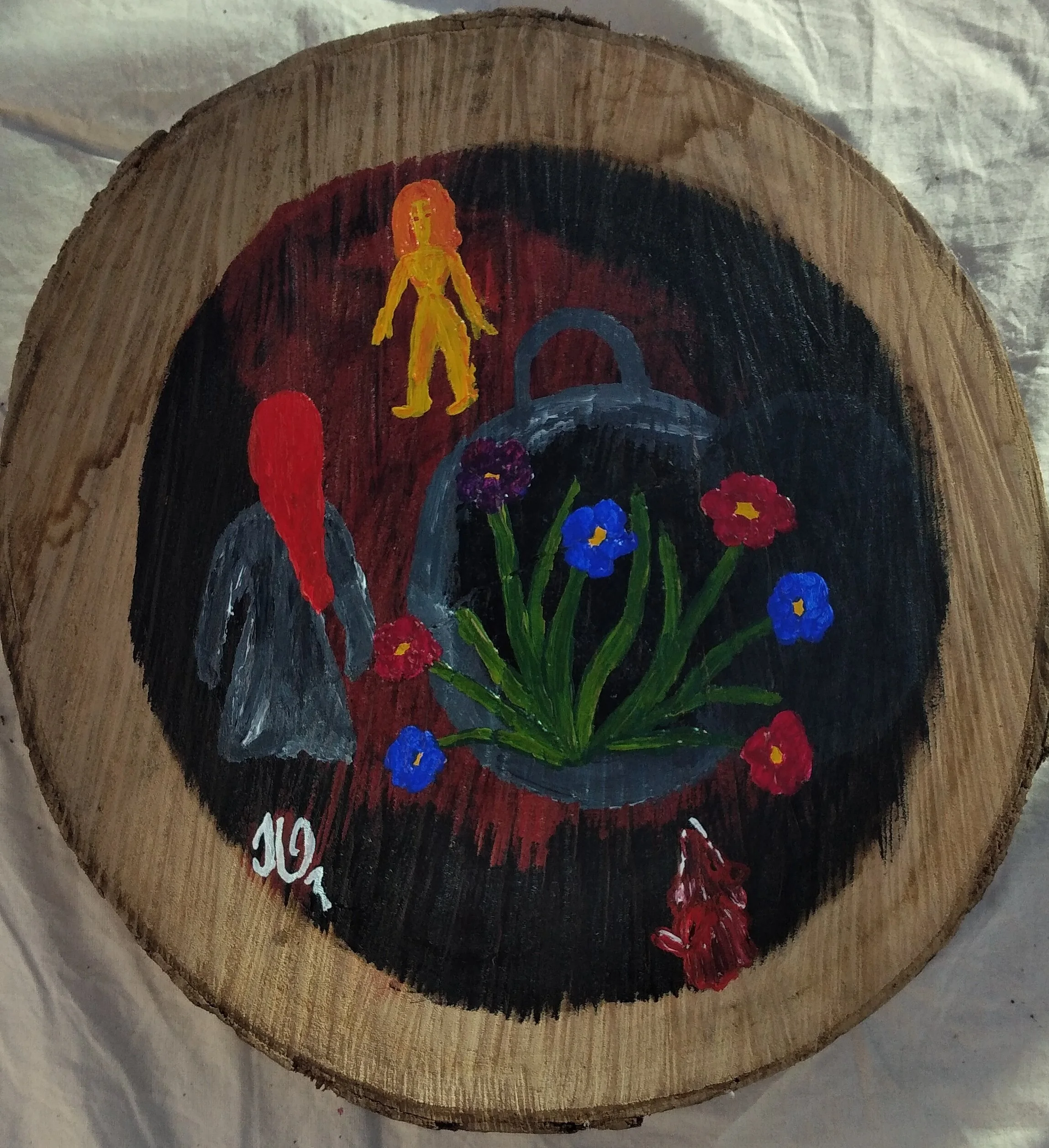 "Tempo mutiloso ao encontro" acrylic paint wood trunk 2021