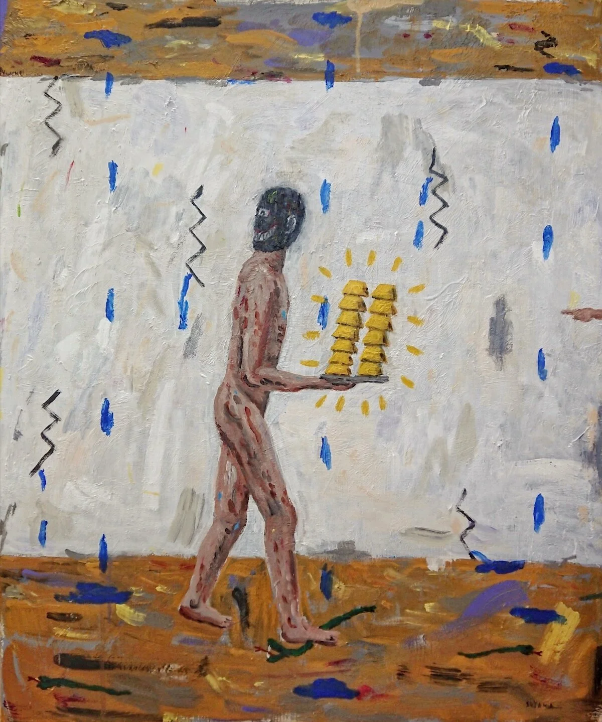 Man carrying gold ingots/acrylic on canvas/72x60cm