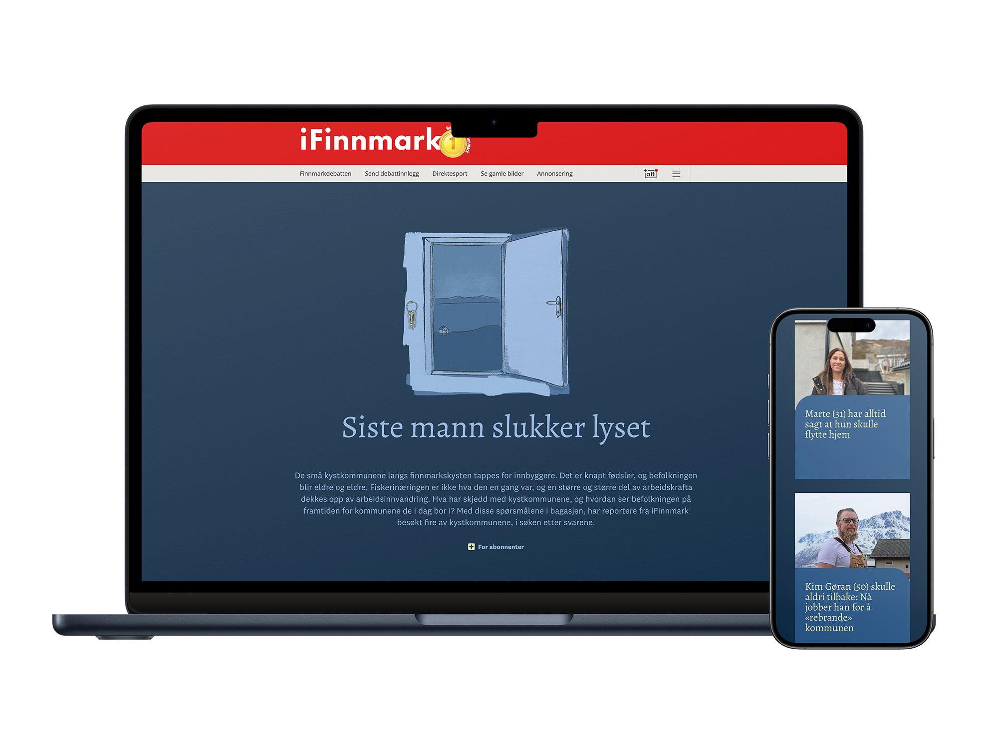 Mockup  av nettside vist i macbook og iphoneskjermer