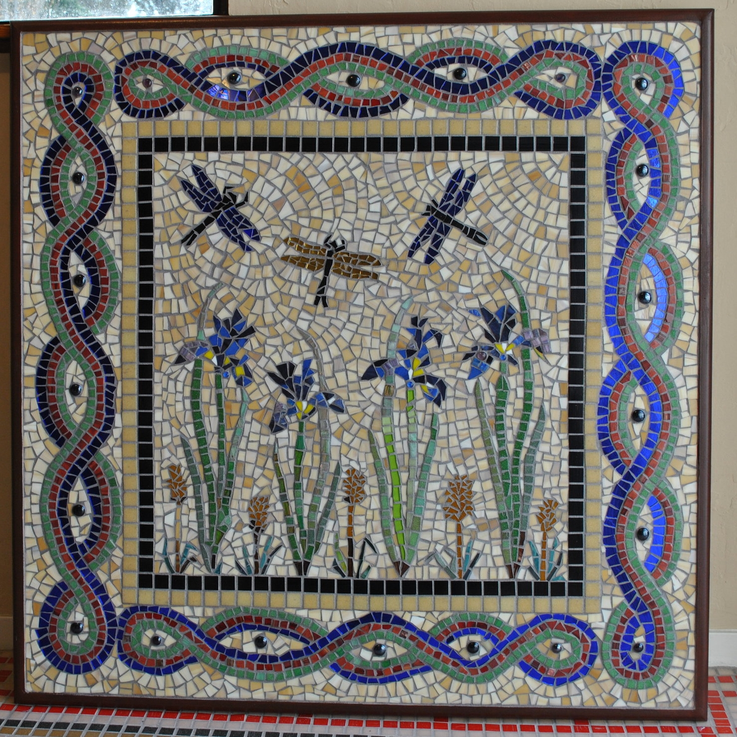 DRAGONFLIES WITH IRIS MOSAIC 3' x 3'