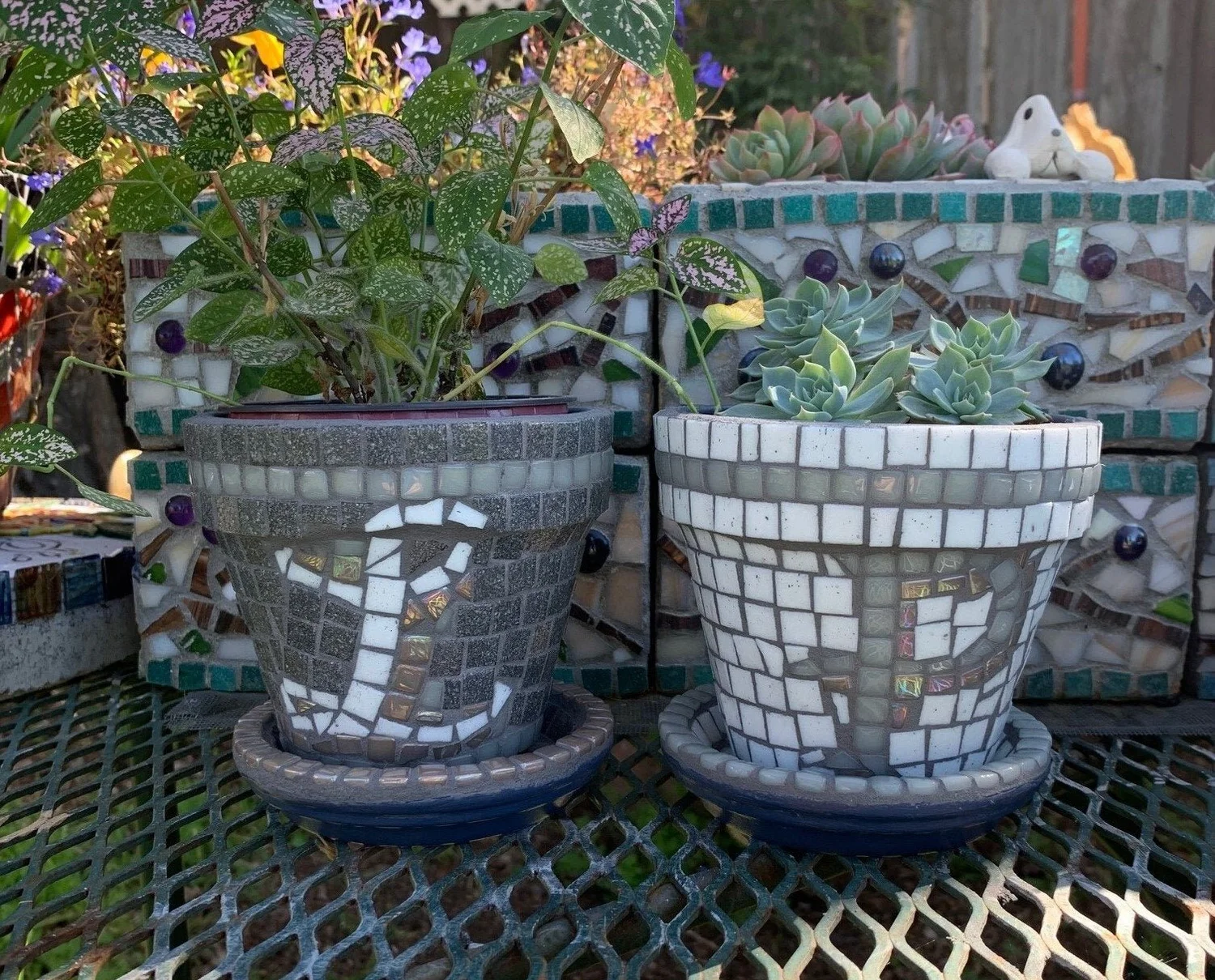 Custom Monogram Glass Tile 4 inch Mosaic Pots  Marin Mosaics Custom Mosaics