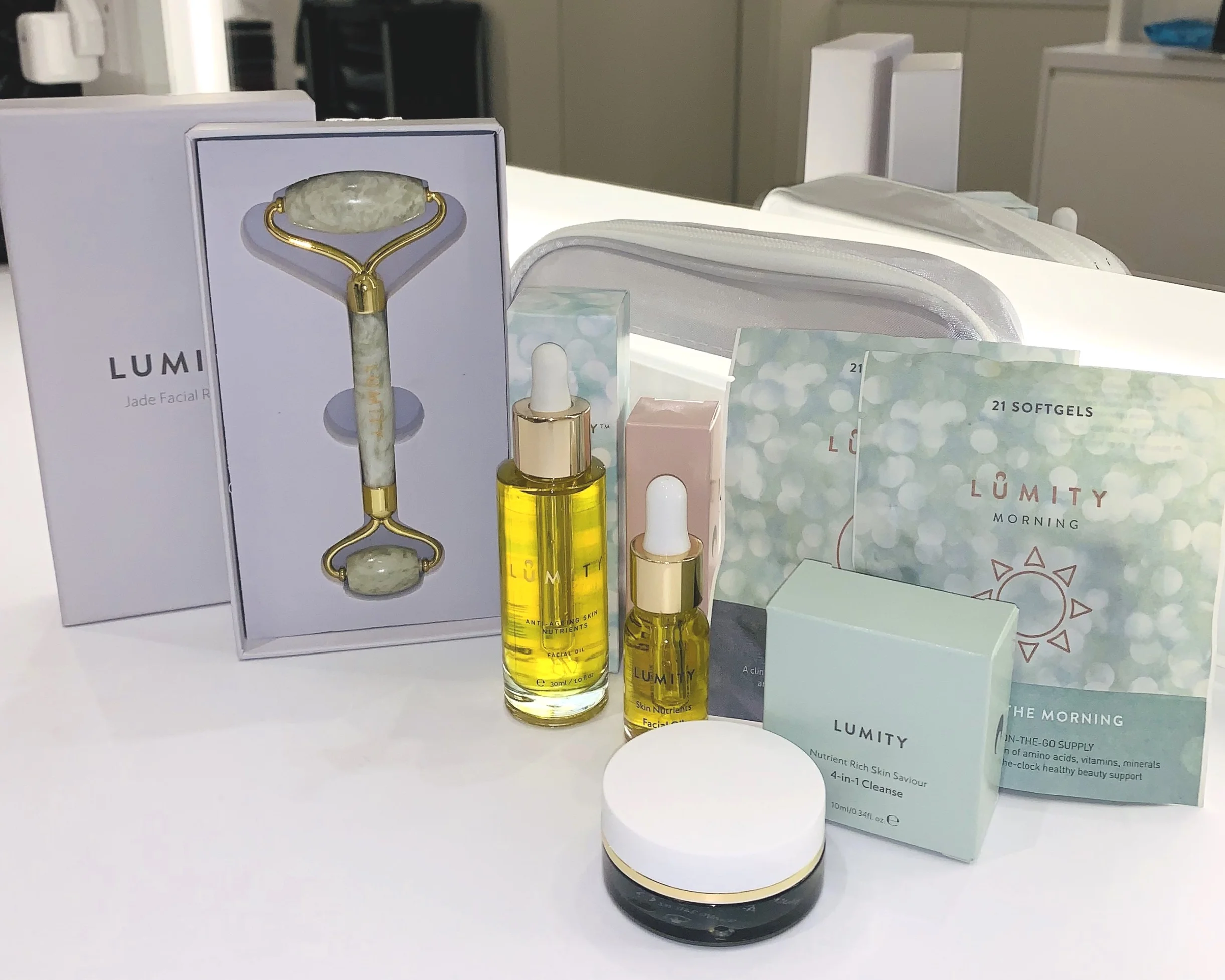 Lumity Skin Nutrients Facial Oil and Travel Collection & Jade Roller