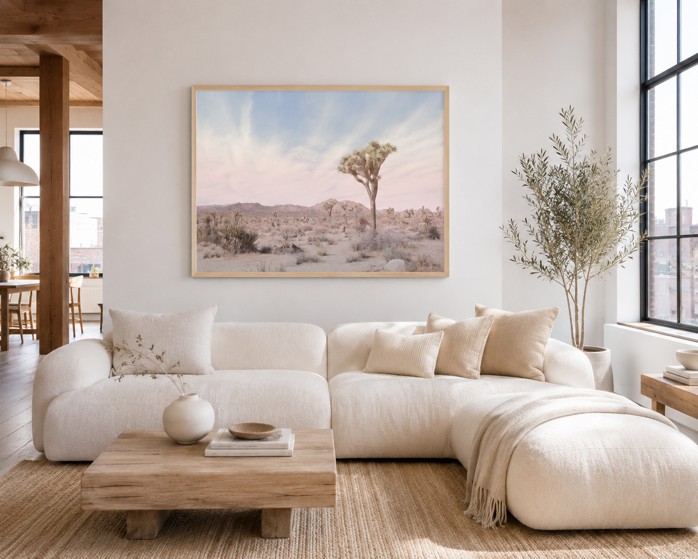 Joshua Tree Desert Wall Art | Modern Pastel Landscape Print in Natural Wood Frame for Loft & Minimalist Decor| Joshua Tree No.13