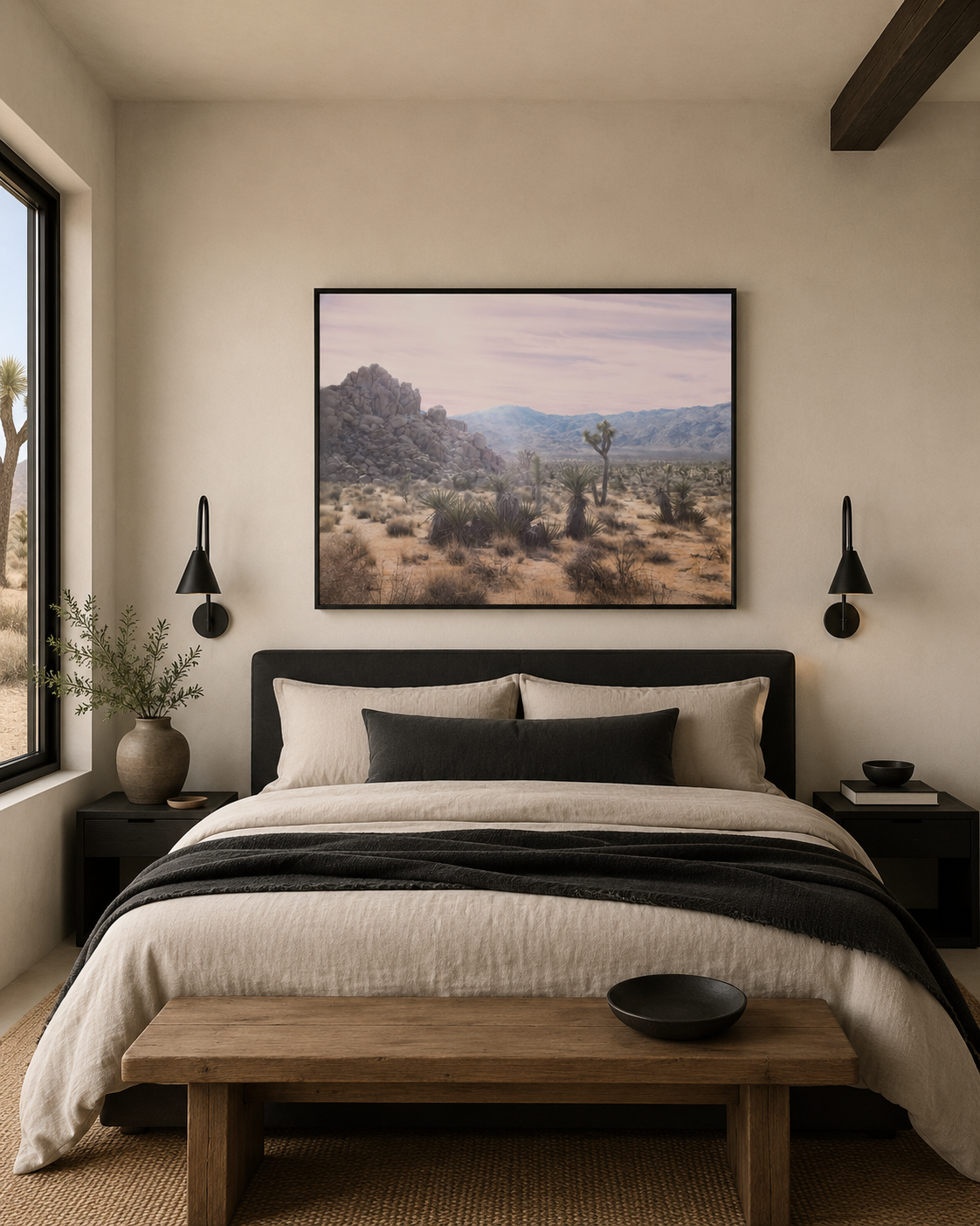 Joshua Tree Landscape Photography Above Bed | Modern Desert Bedroom Wall Art in Black Frame | Wilder California| Joshua Tree No.9