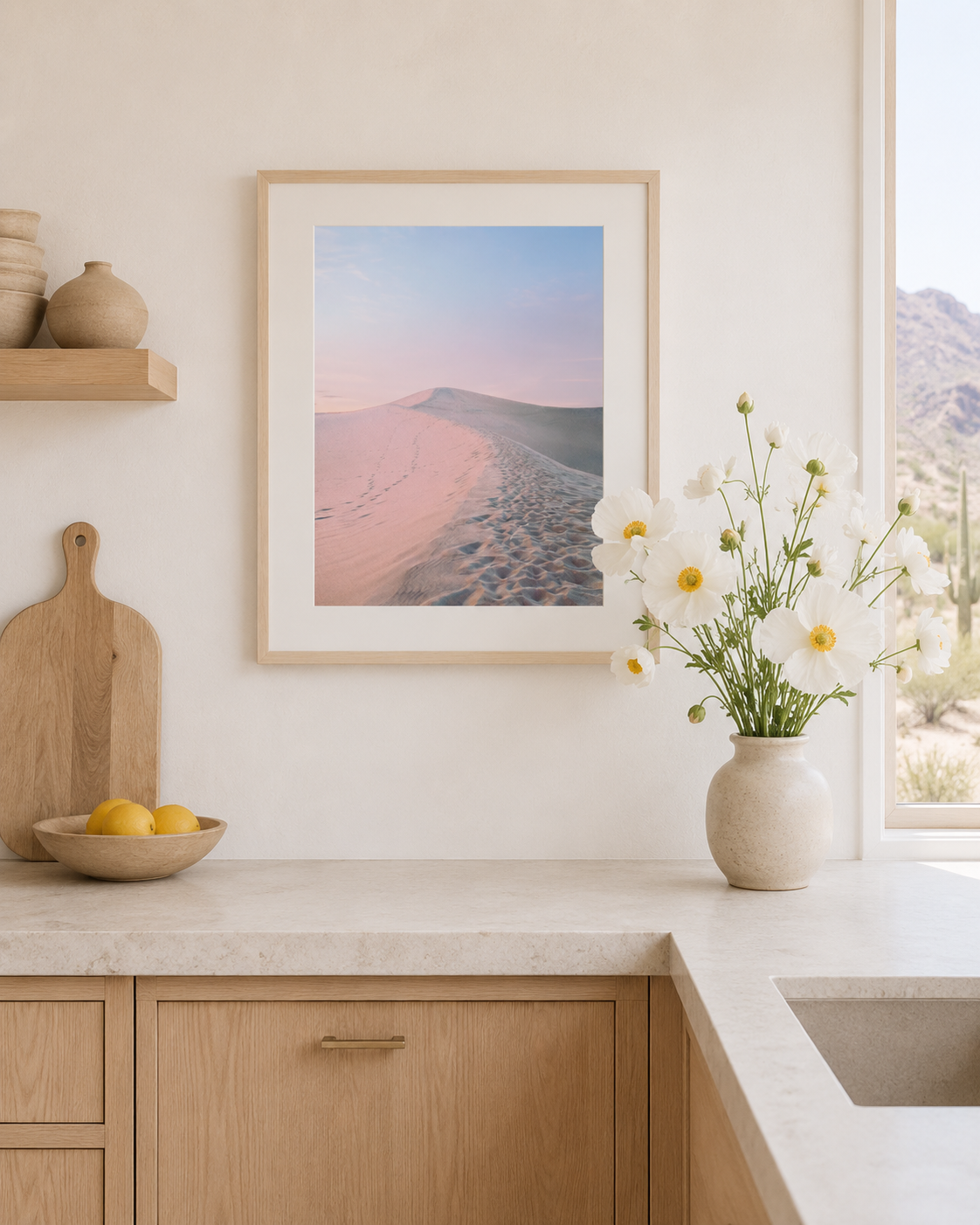 Pastel Sand Dune Wall Art in Light Wood Frame | Airy Desert Photography for Modern Neutral Decor| Death Valley No. 15