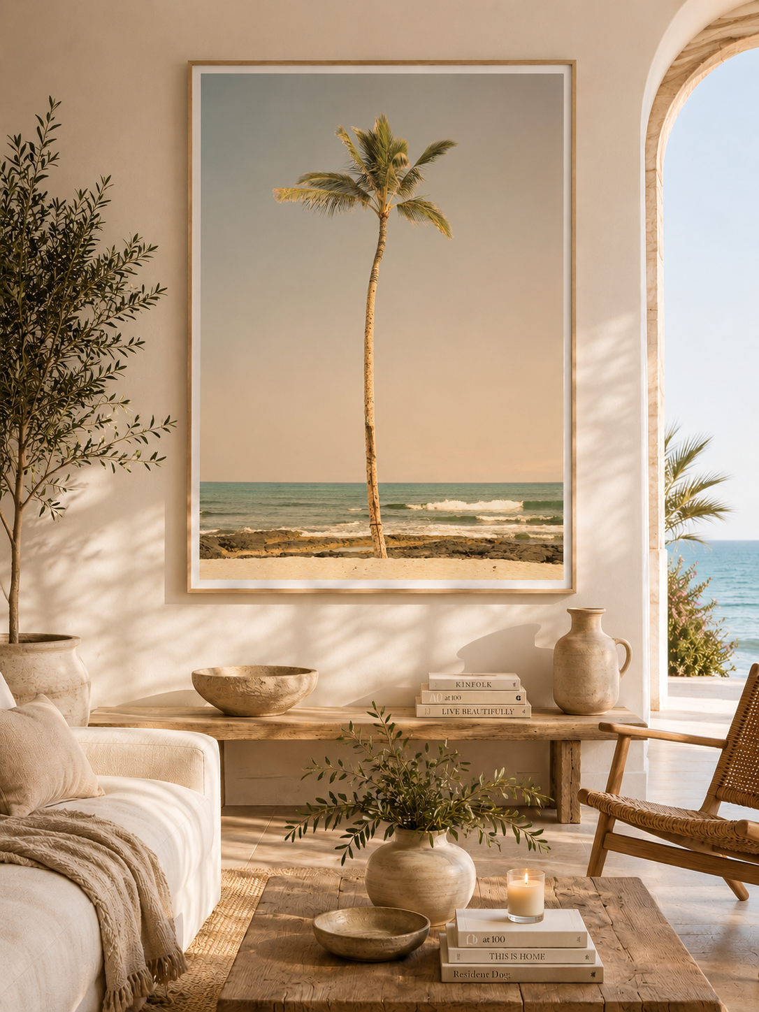 Hawaii Palm Tree Wall Art – Tropical Coastal Photography Print – Neutral Luxury Decor