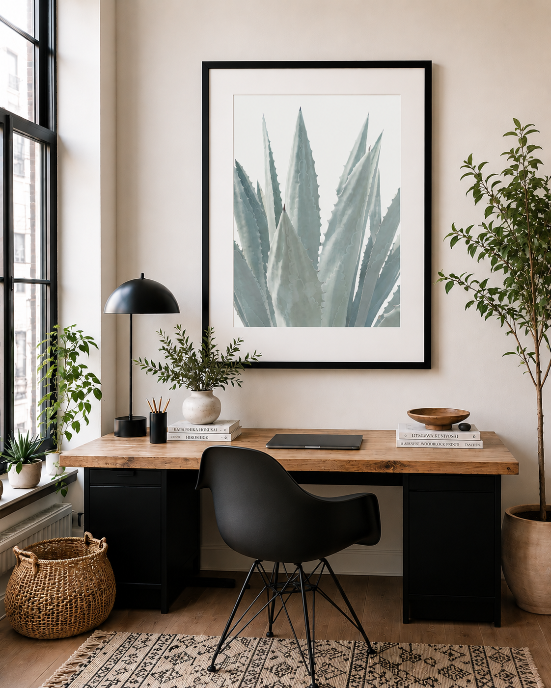 Minimal Agave Wall Art in Black Frame | Modern Desert Botanical Photography| Winter White Agave No.3