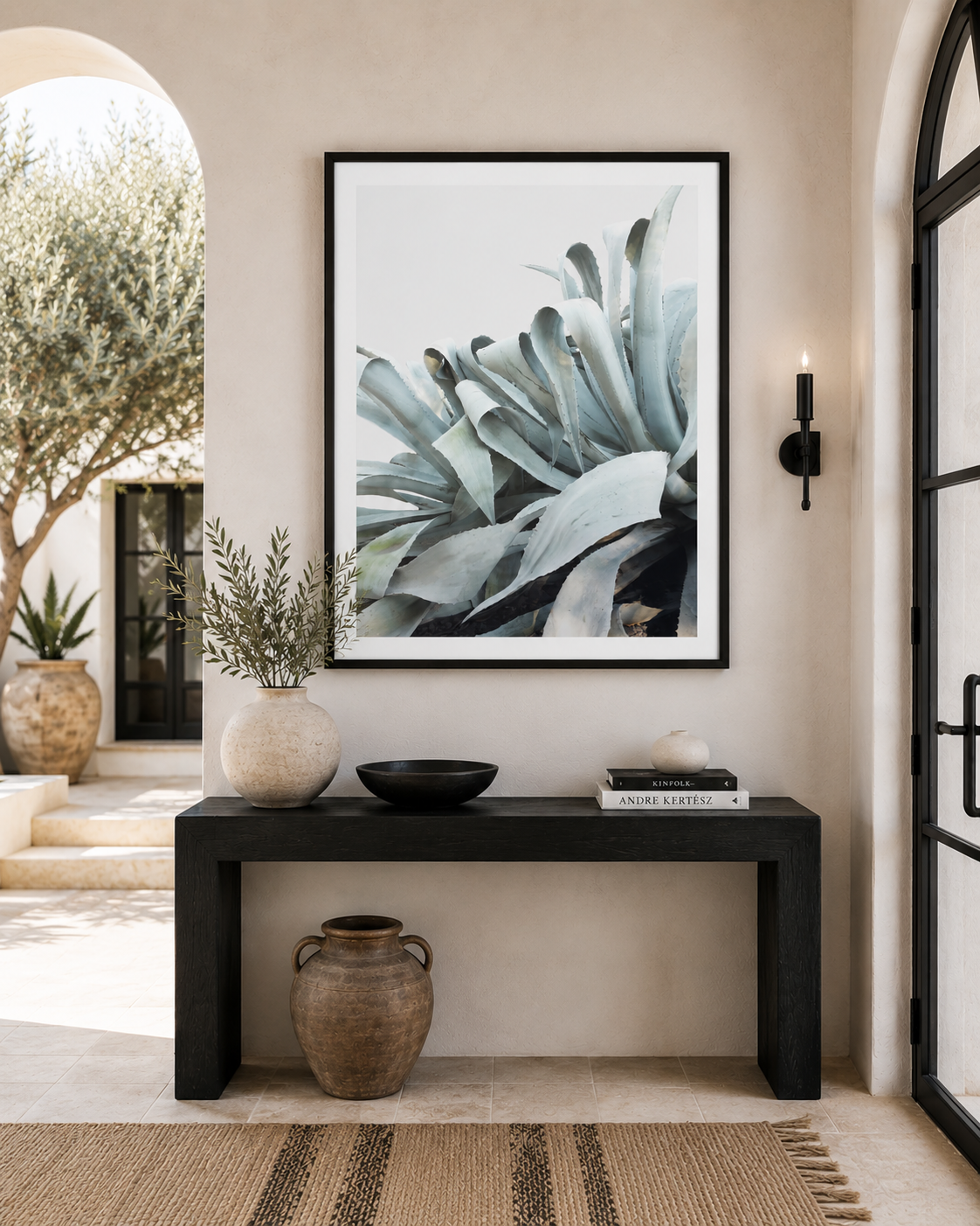 Minimal Agave Photography in Mediterranean Entryway | California Meets Greece Interior Wall Art | Wilder California| Winter White Agave No. 4