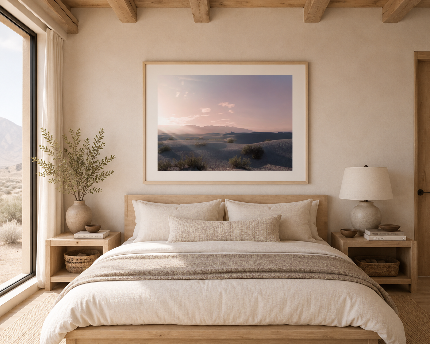 Framed Desert Dunes Photography Above Bed | Neutral Modern Desert Bedroom Wall Art | Wilder California| Death Valley No. 14