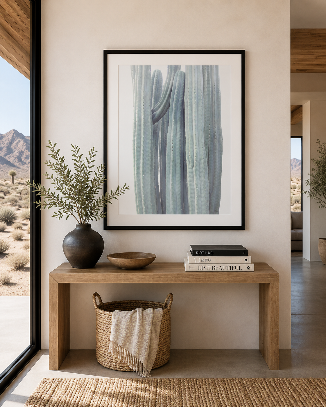 Minimalist Cactus Photography in Black Frame | Modern Desert Entryway Wall Art | Wilder California| Winter White No. 2