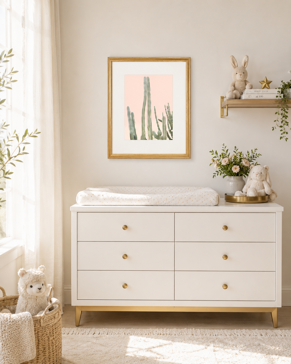 Pastel Cactus Photography in Airy Neutral Nursery | Framed Desert Wall Art for Modern Baby Room | Wilder California| California Cactus No. 2