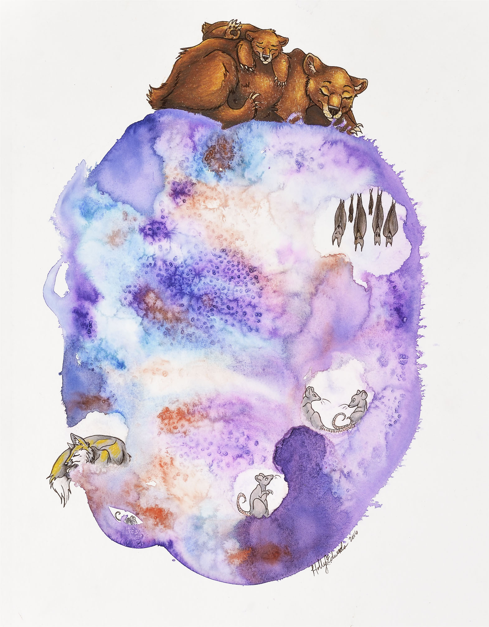 'Mama Bear, Baby Bear', Watercolor and Colored Pencil, SOLD