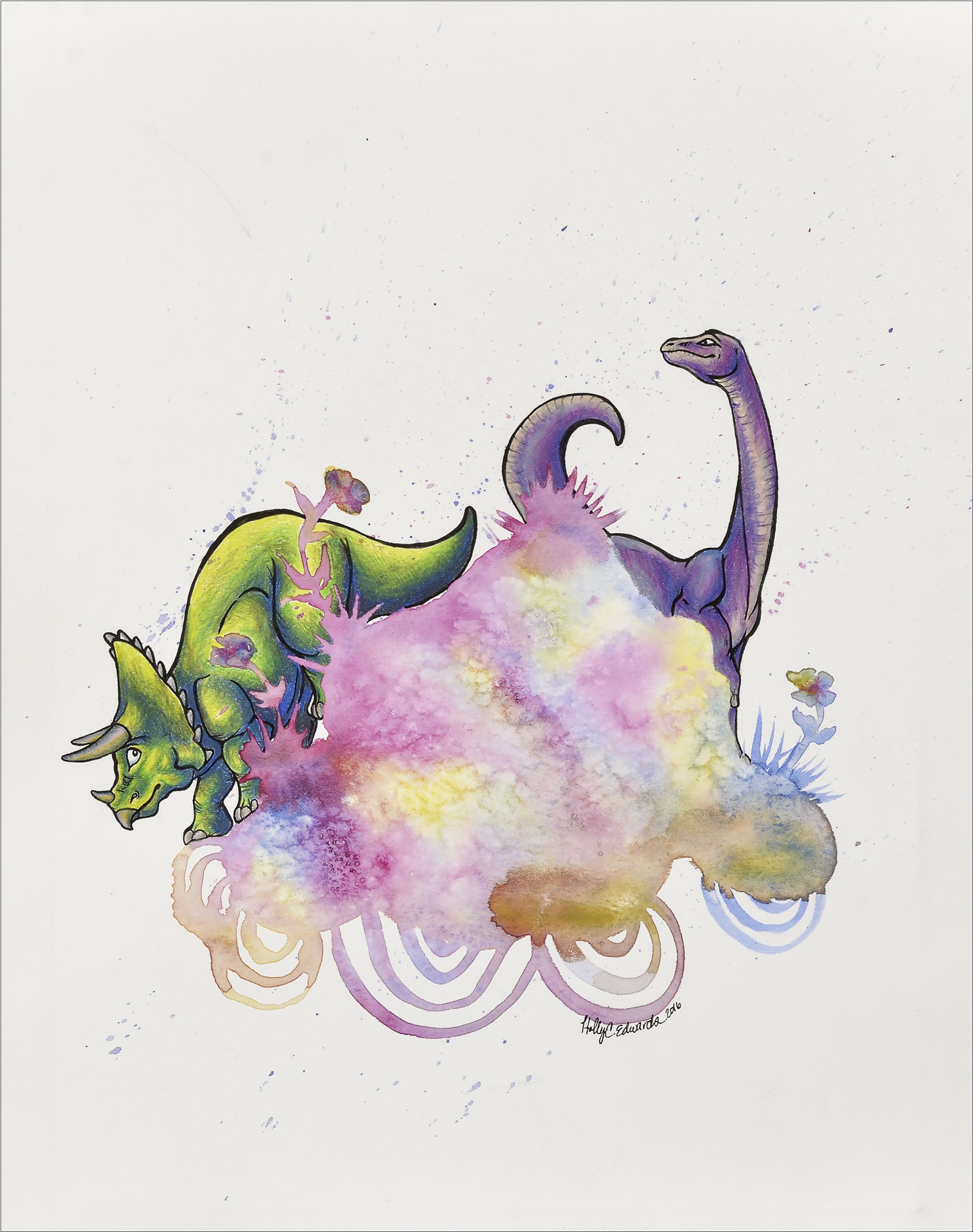 Land Before Time- Watercolor and Colored Pencil, Available