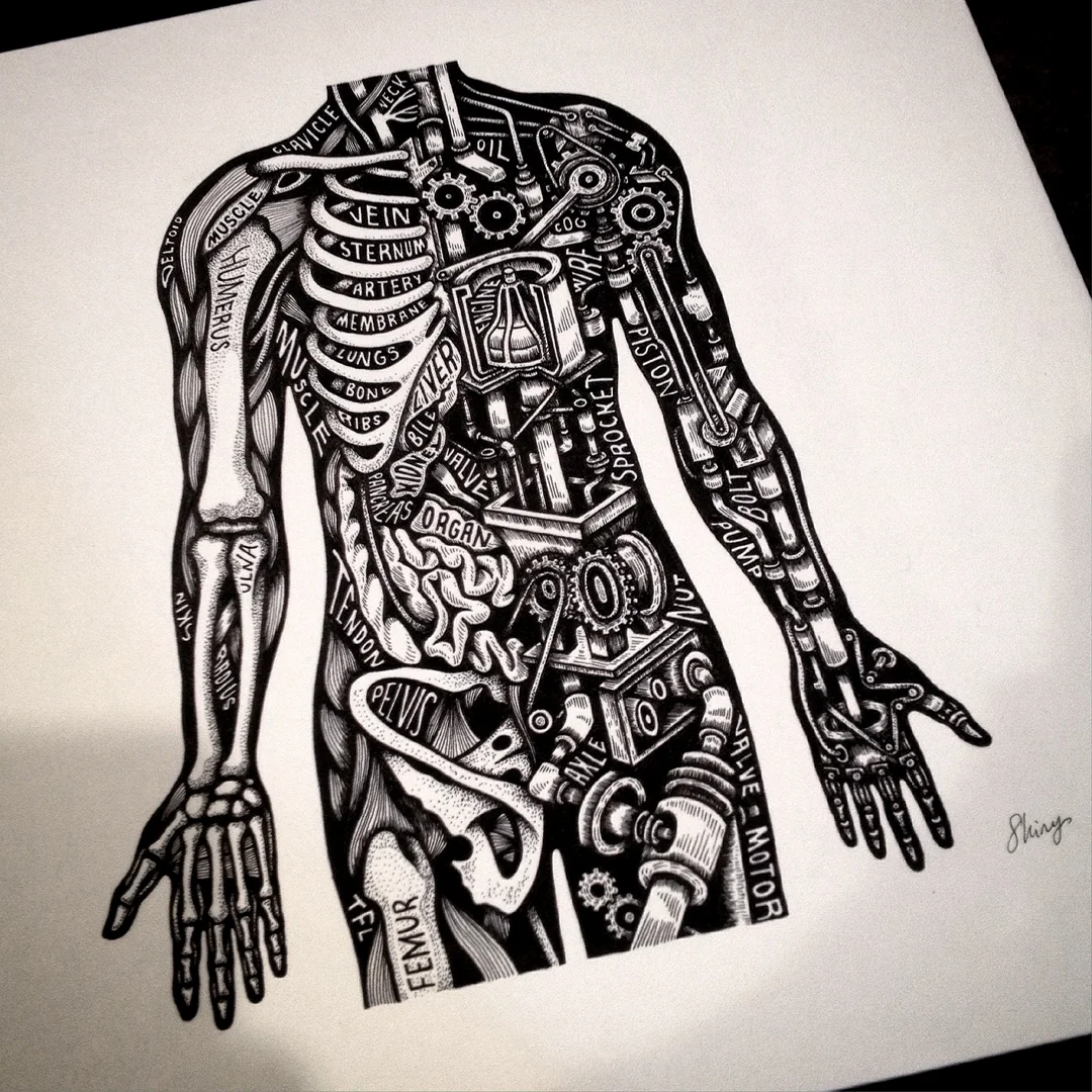 Man Machine, 10"x10" Pen and Ink