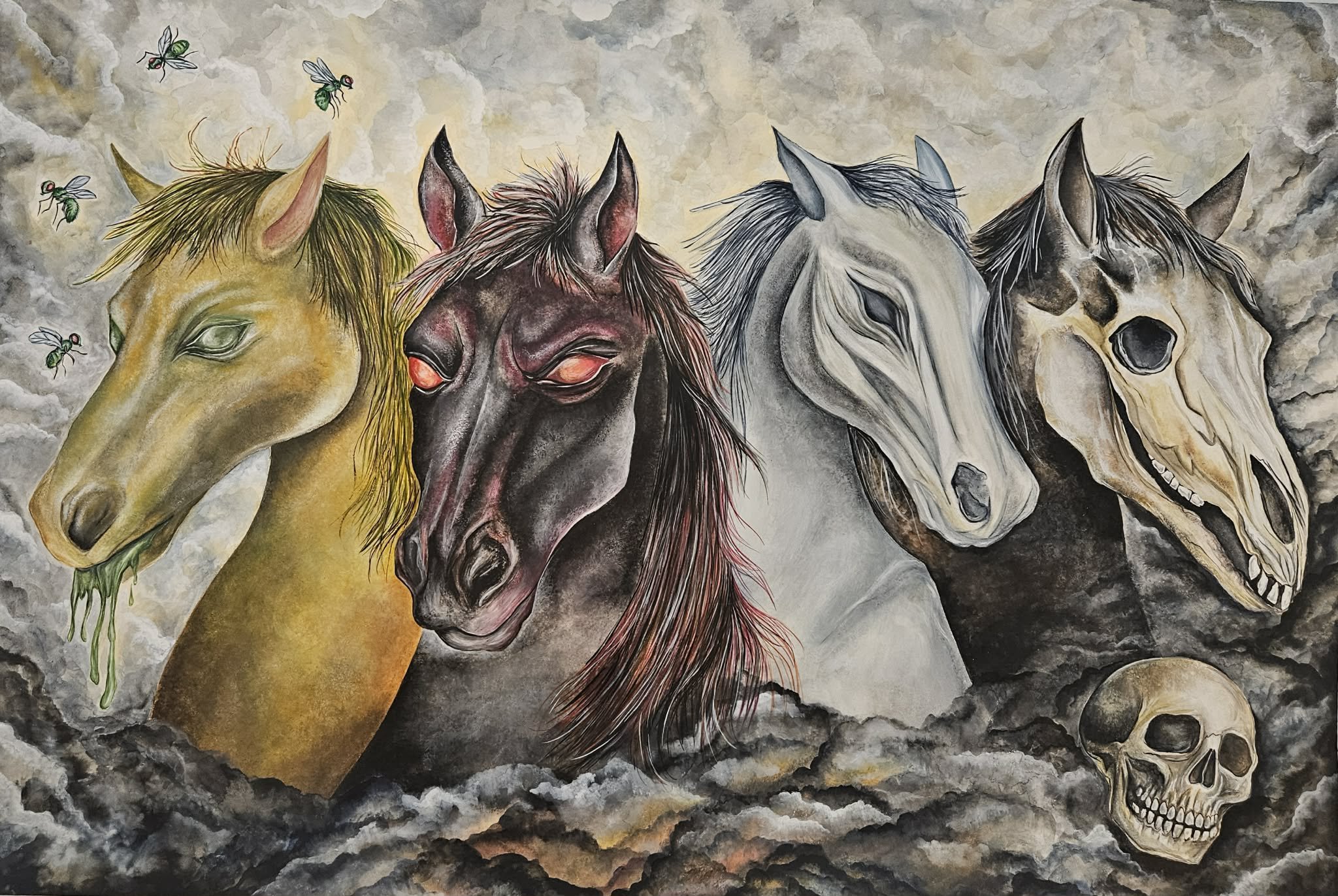 Four Horses of the Apocalypse

 

 Watercolor & Ink on Cold Pressed Board, 30 x 40 inches 
