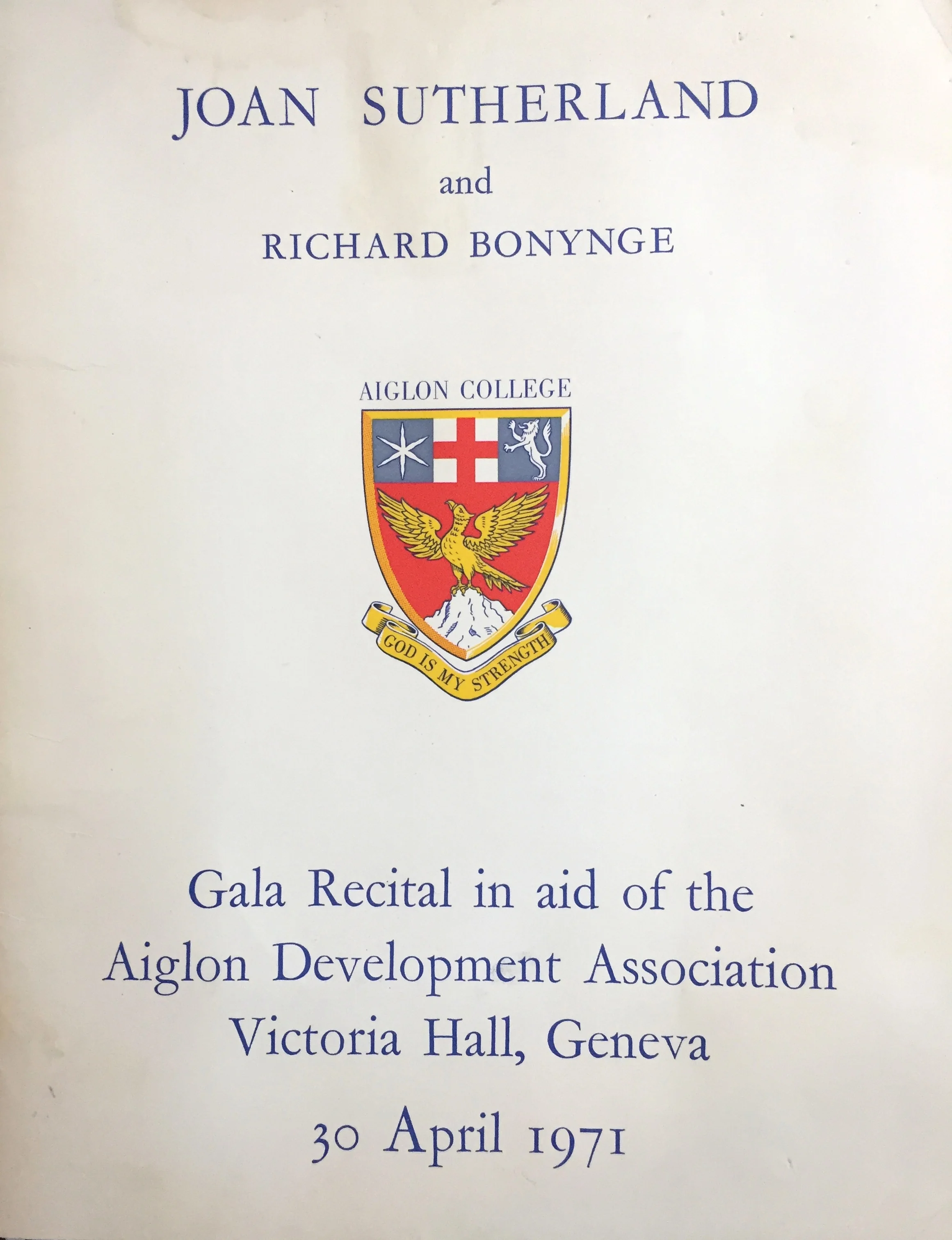 The 1971 Sutherland-Bonynge Geneva Gala Rccital program cover.