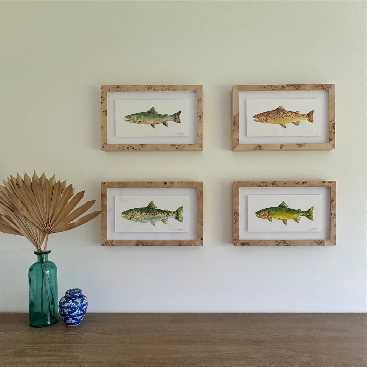 A wall of trout is necessary for any fishing obsessed family like ours. 🎣 I&rsquo;ve added prints of these guys to my website for others so inclined. www.jessica-June.com/prints 
.
.
.
.
.
.
.
.
. #watercolor #illustration #watercolortrout #troutfis