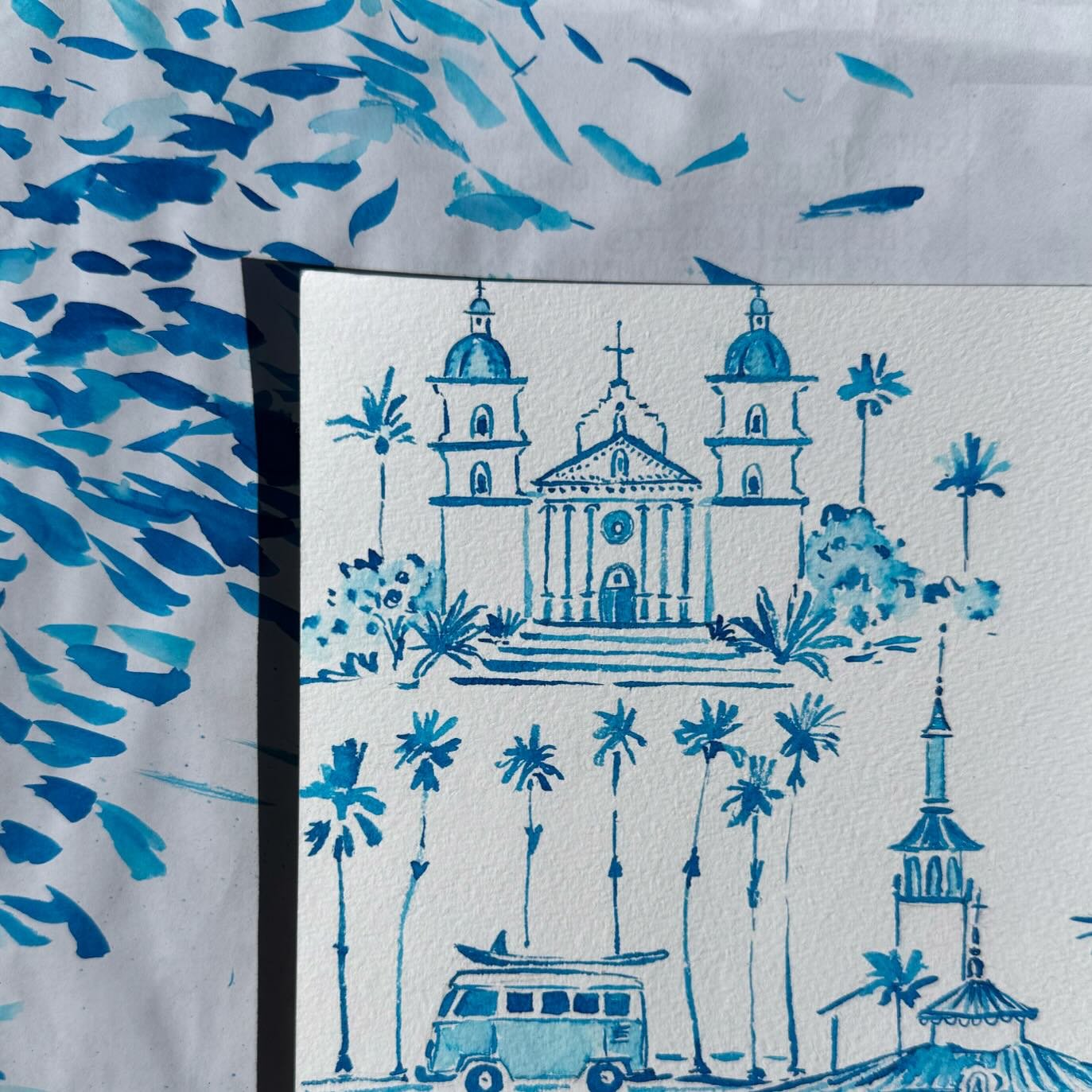 Santa Barbara blues 🌴 
.
.
.
.
.
.
.
.
. #watercolor #illustration #santabarbara #sblife #805living #805 #weliveinparadise #santabarbaramission