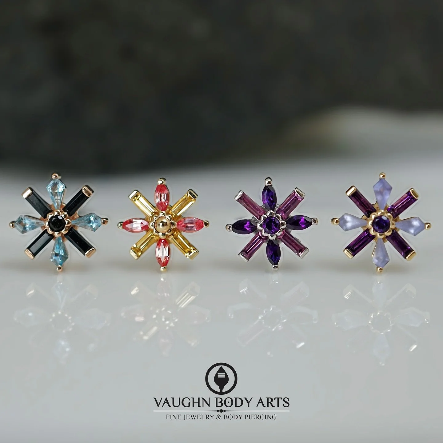 The Akira and The Nayru from BVLA!

Pictured here we have: 

Akira in Rose Gold with Onyx &amp; Swiss Blue Topaz

Nayru in Yellow Gold with Citrine and Padparadscha Sapphire

Nayru in White Gold with Amethyst &amp; Rhodolite

Akira in Yellow Gold wit