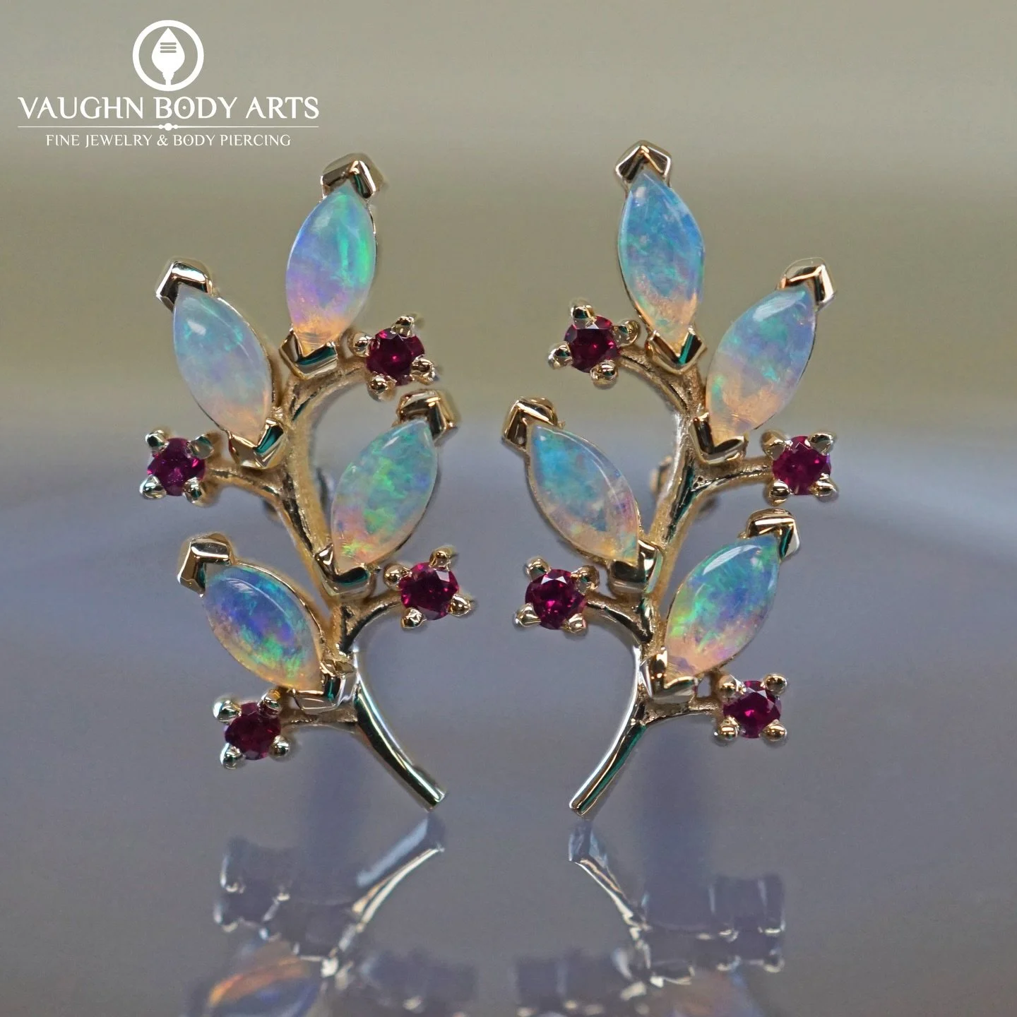 We just received more beautiful jewelry from BVLA!

Made of solid yellow gold with genuine opals and rubies,  these &ldquo;Bittersweet&rdquo; ends are simply stunning.

These fit especially nicely in conch, helix, and earlobes. 

#vaughnbodyarts #bvl