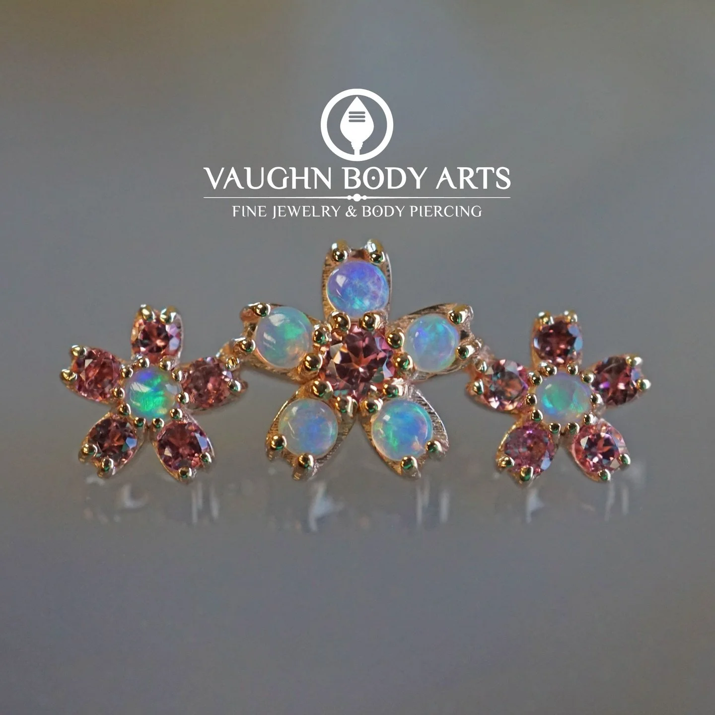 Cherry Blossom Clusters are back in stock at Vaughn Body Arts!

This gorgeous design from BVLA is always super popular with our clients. They look incredible in helix, conch, and lobe piercings. 

We have these in Yellow Gold and (pictured here) Rose