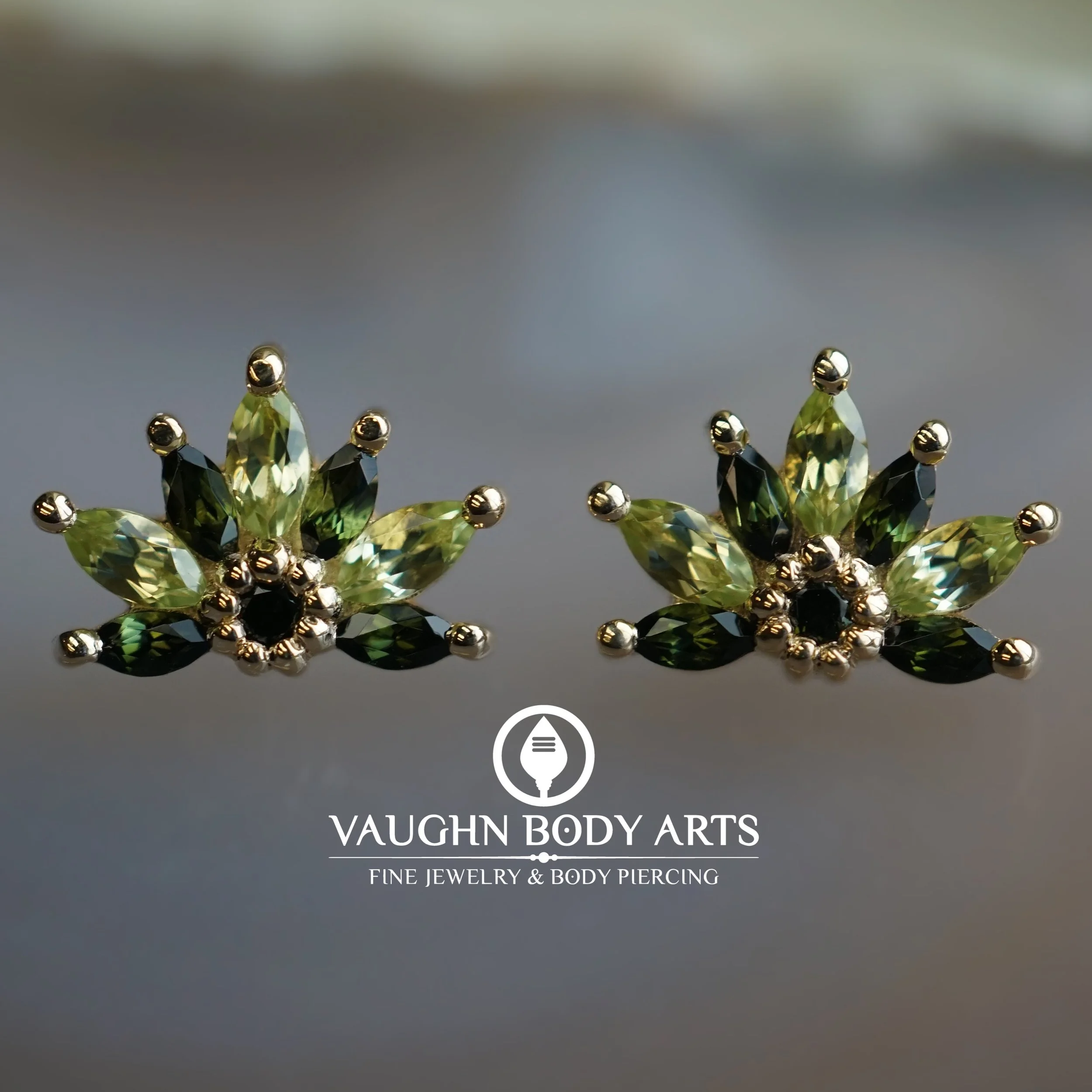 Back in stock! 🥳🎉 The &ldquo;Tiny Starling&rdquo; from BVLA. 

This specific gemstone combination of genuine Peridot and Green Tourmaline set in Yellow Gold has been very popular with our clients. 

Some of our favorite piercings to put these in ar