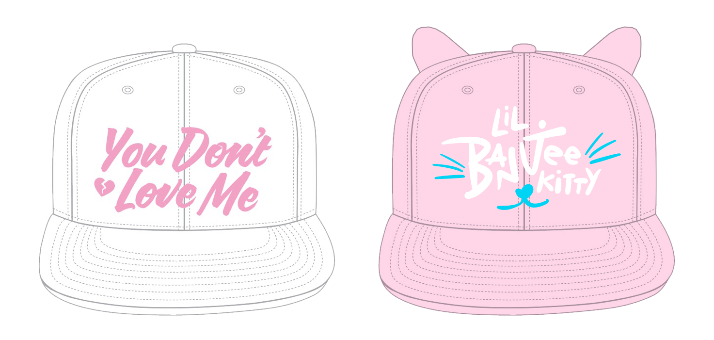 hand-drawn type snapback designs for Farrah Moan & Aja