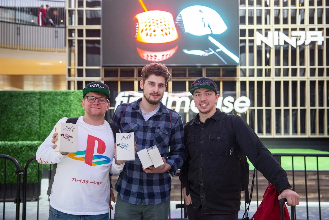 From left to right: Evan Prunty, Alec Miller and Hunter Prunty at the Finalmouse event in Los Angeles.