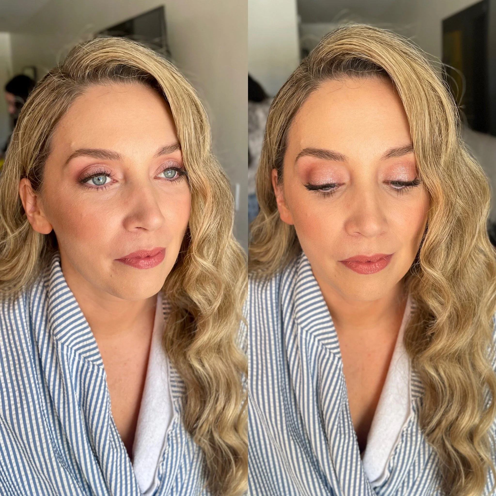 Soft natural glam makeup for a bridal party in Carmel, CA 