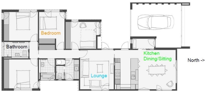 The floor plan of Jenny's home showing the location of the data loggers used to generate the graph below.