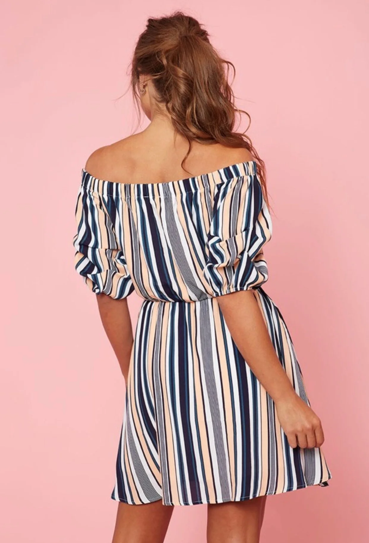 Koket Boutique :: Off the Shoulder Stripe Dress