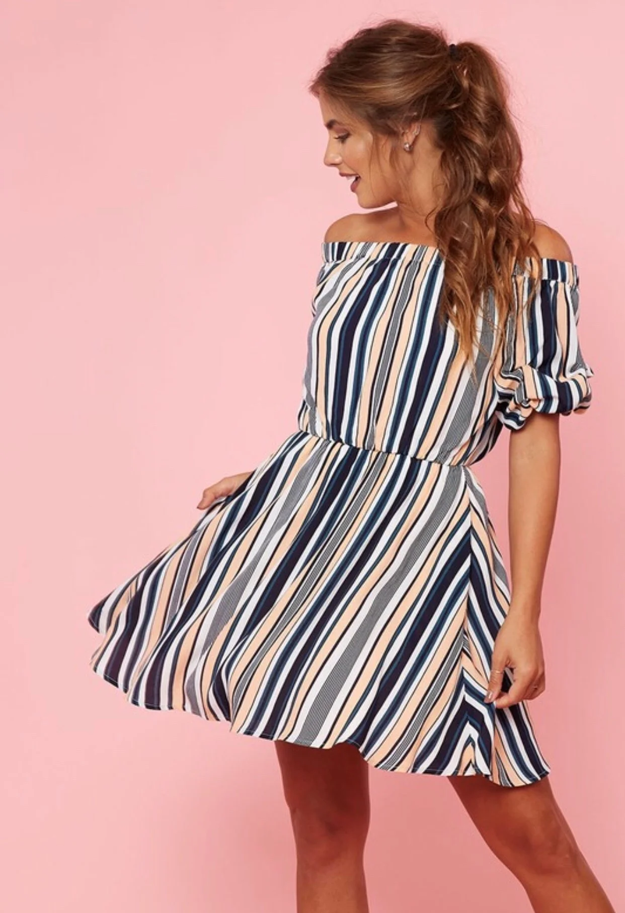 Koket Boutique :: Off the Shoulder Stripe Dress