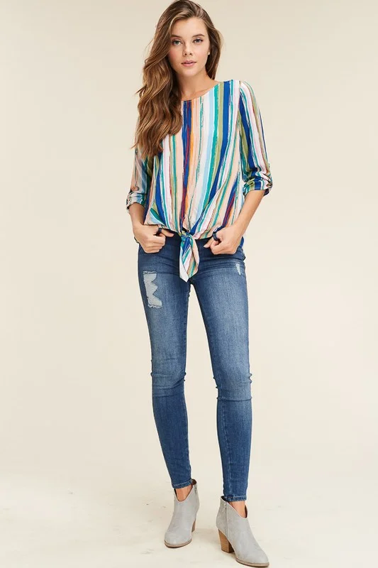 Stripes & Sail 3 Quarters Roll Tab Sleeve Top 6.jpg