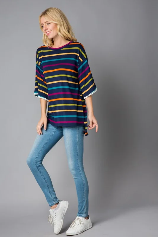 CandyLand Multi Stripe Round Neck Trim Sleeve Top 5.jpg