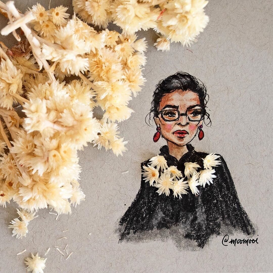 and the most supreme. Every day is a gift. Every day is a blessing. May your memory be a revolution. We persist because of you 👑🌼✊🏻✊🏼✊🏽✊🏾✊🏿 #rbg 🎨: @moomooi