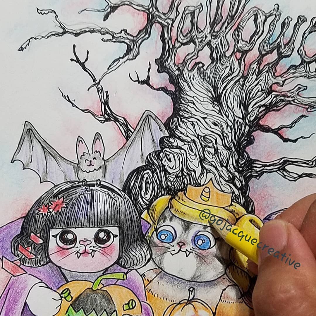 Are y'all gettn ready for #halloween ?!
#funsyfelinefoodies are!
...
...
...
#characterart #character #drawings #coloredpencilart #inkprojects #inking #coloring #coloredpencil #cutecats #cats #gojacquecreative #gojacque #gojackie #gojacqueart #womena