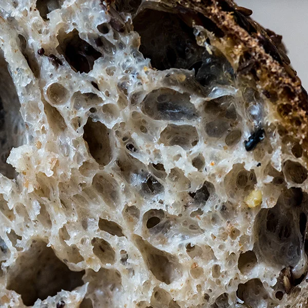 Seeded Loaf Made using the same process as the white sourdough but with the addition of sesame, linn, pumpkin, sunflower and poppy seeds all of which are fermented for two weeks to amplify their flavour and improve nutritional value.