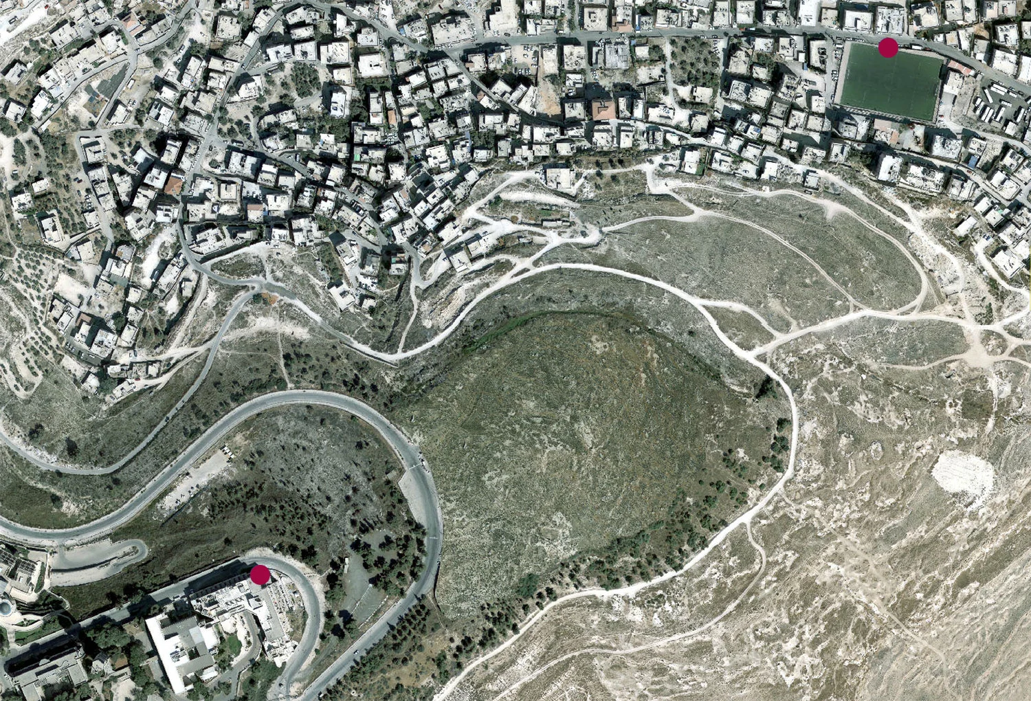 An aerial view on the border between mount Scopus and Issawiya