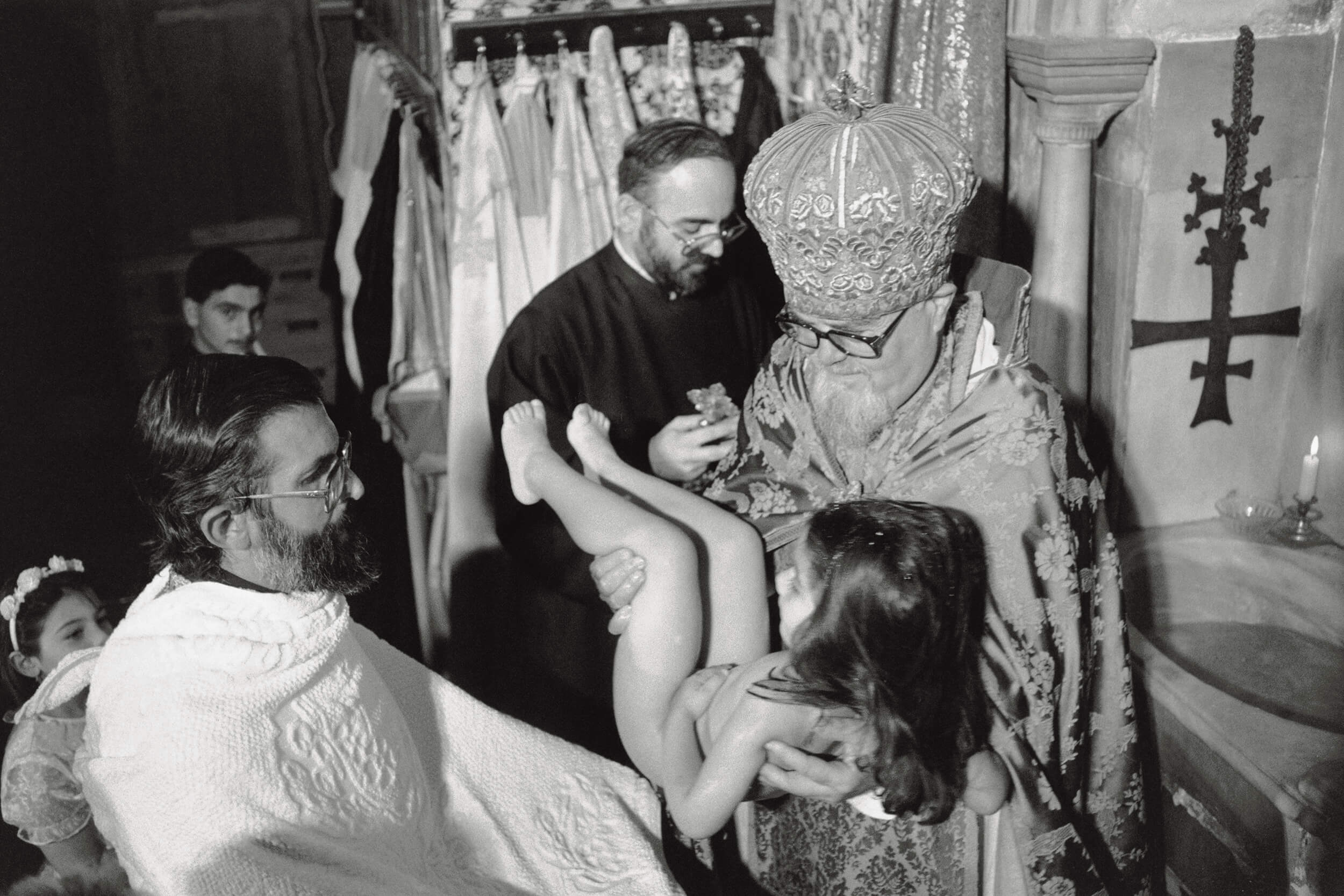  Baptism, Armenian Orthodox Church The holy oil, Myron, is blessed and dripped into the water to form the sign of the cross. 