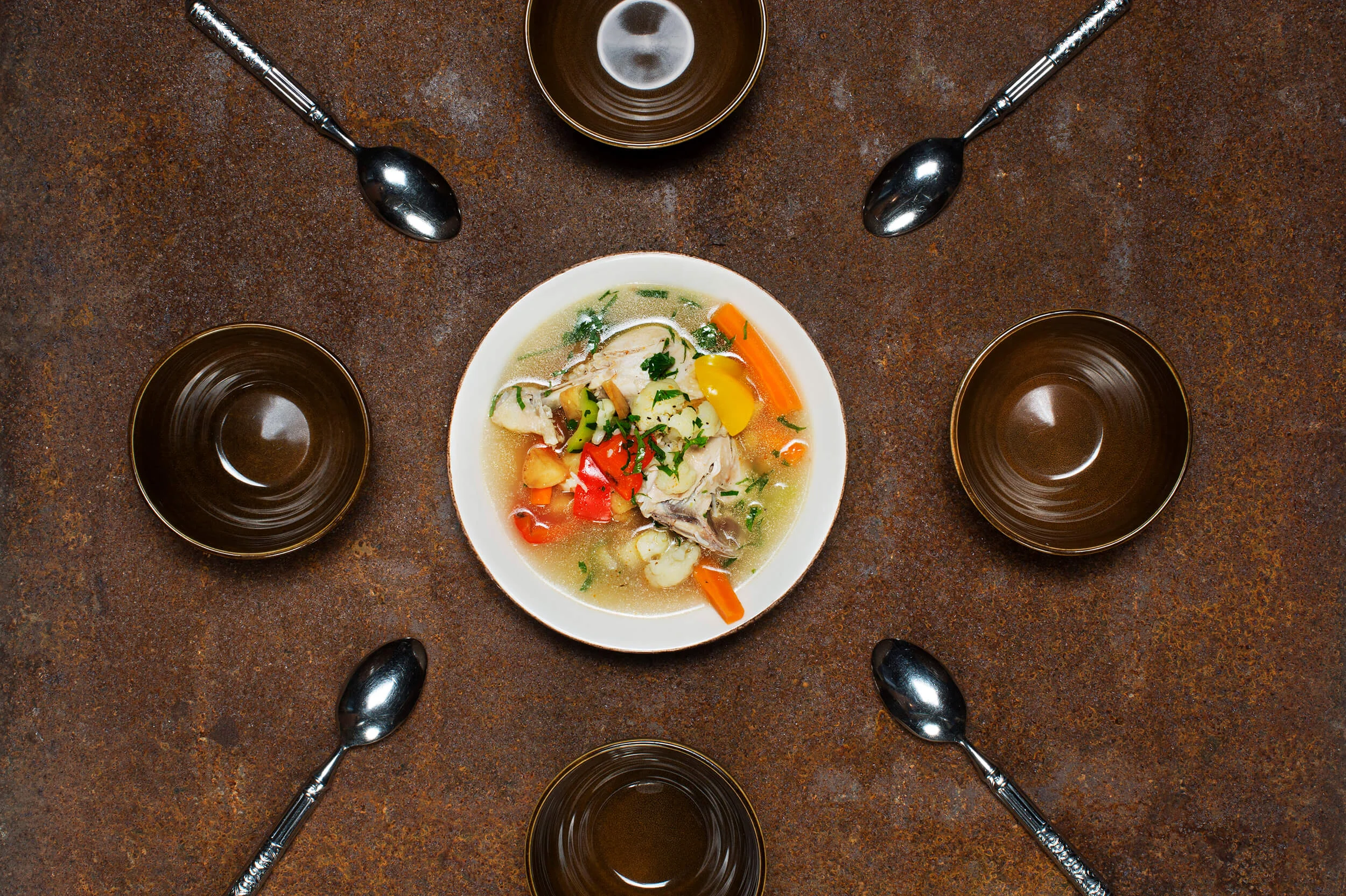 Soups. Shorbat de jez. Chicken soup with paprika, mushrooms and rice.