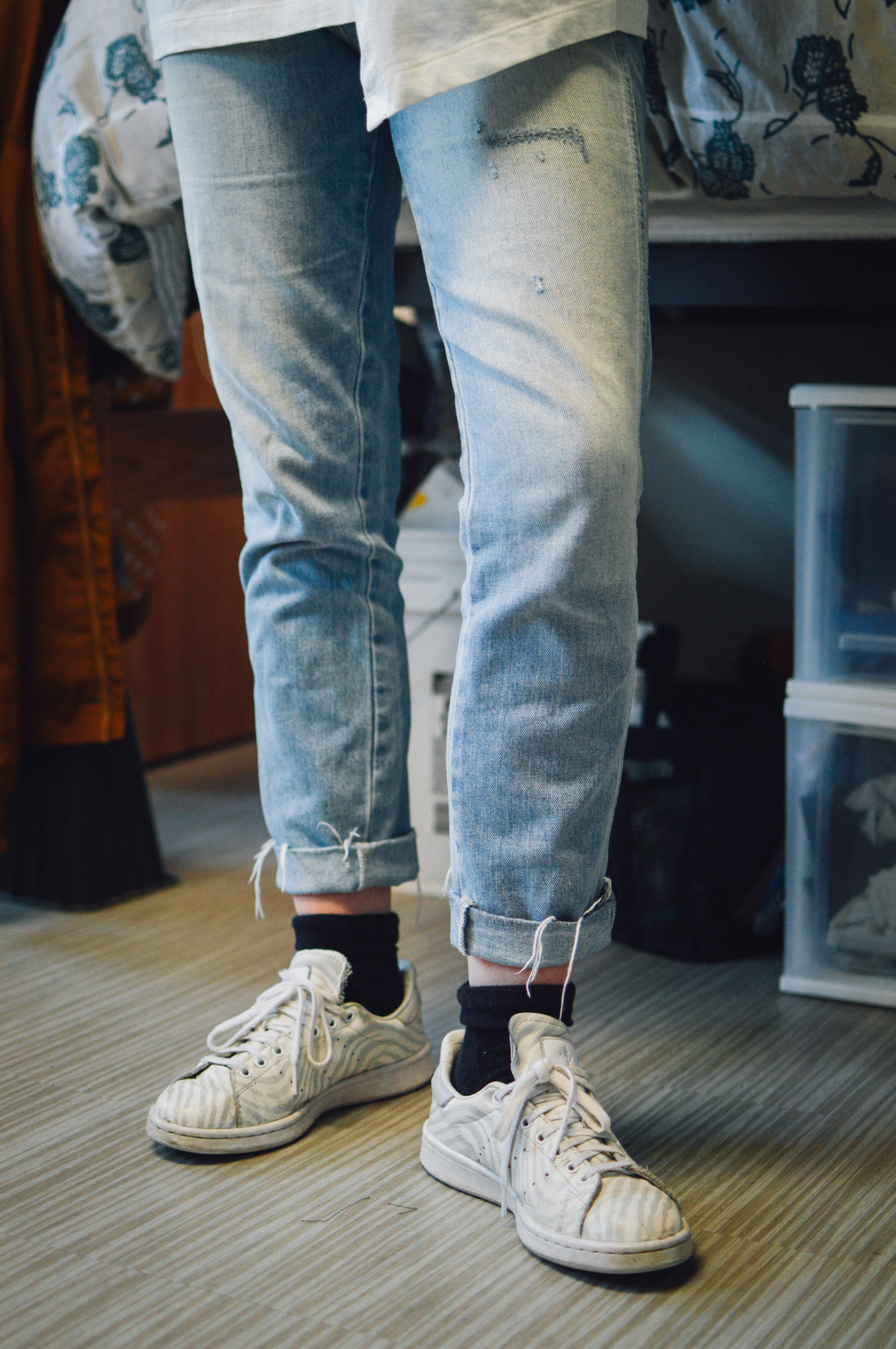 Jeans: AMO, Shoes: adidas Originals x Opening Ceremony