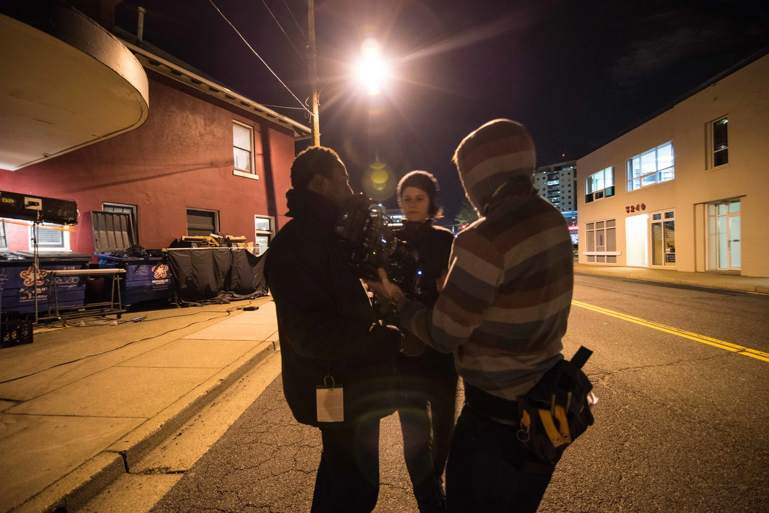 Cinematographer Hans Charles, Director Giovanna Chesler, AC Cameron Perrier get ready for the next take in JAVA the short. Image Dixie D. Vereen.