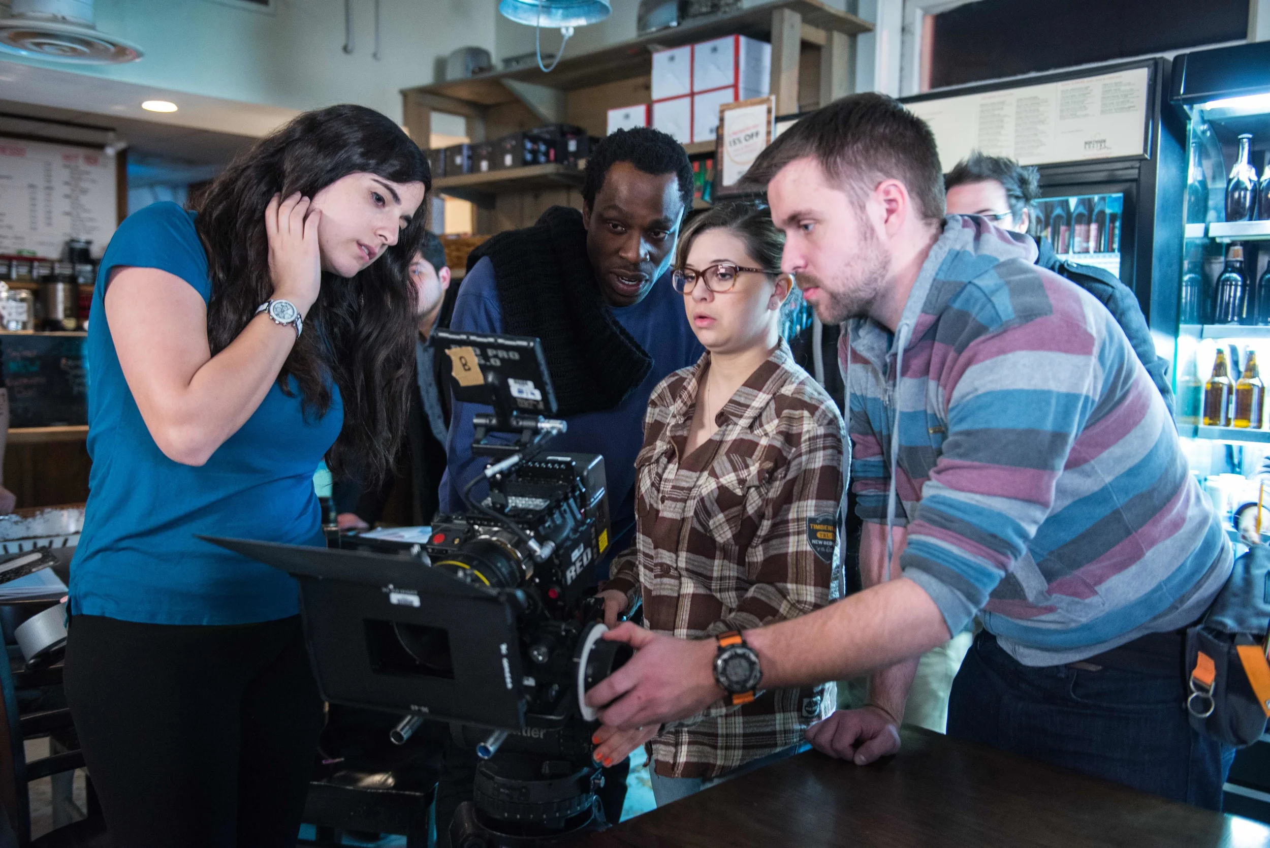 Cinematographer Hans Charles and his camera team, Film and Video Studies students in Cinematography. Image Dixie D. Vereen.
