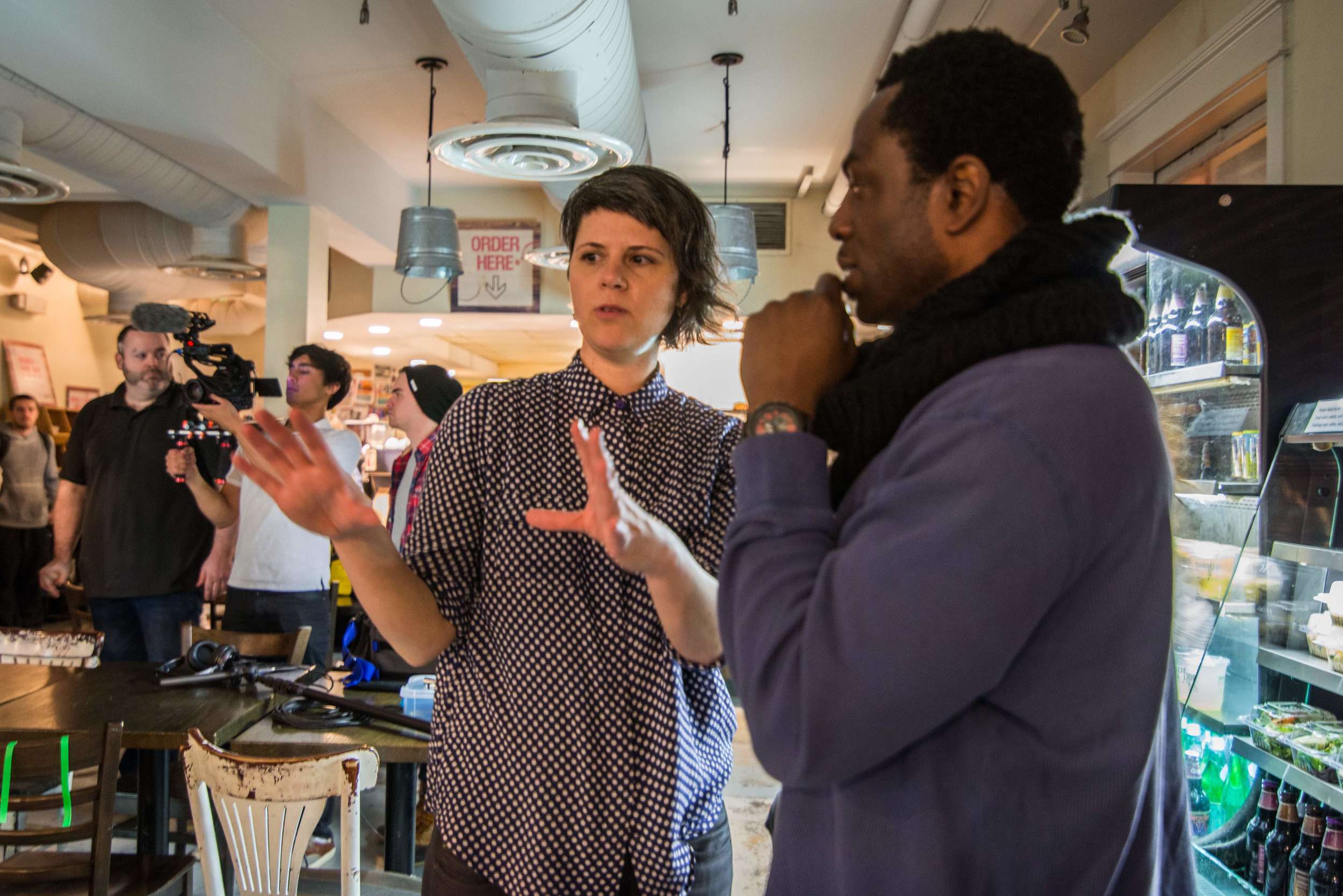  Chesler and Charles consider the next shot on location at Northside Social in Arlington, VA. Image by Dixie D. Vereen 