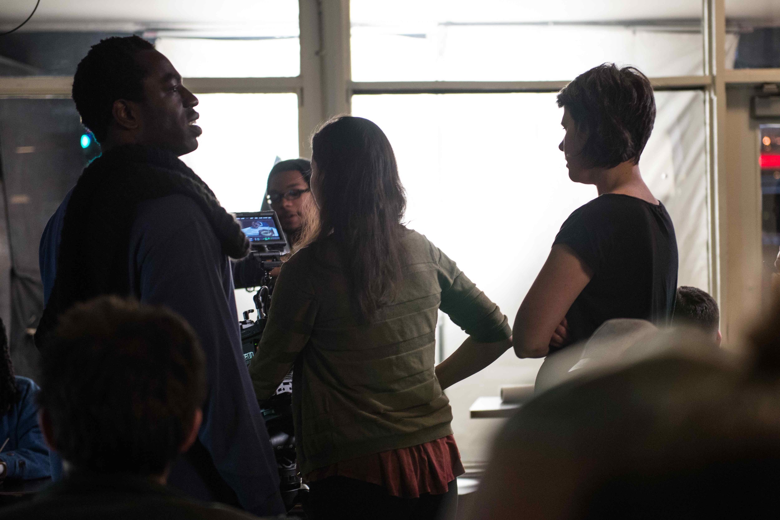  Hans, Lisa and Giovanna consider next steps on set of JAVA the short. Image Dixie D. Vereen. 