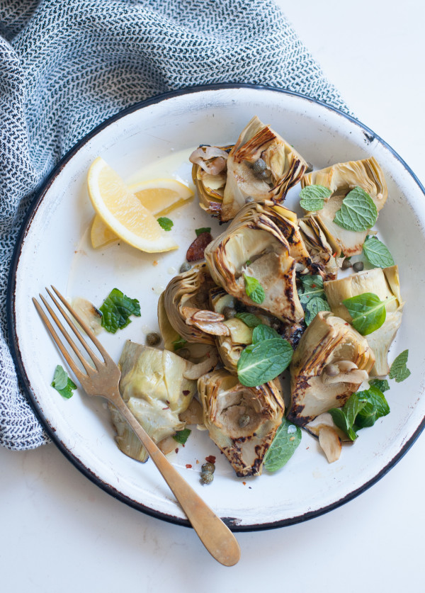 Pan Roasted Artichokes with Mint and Capers — Amanda Frederickson