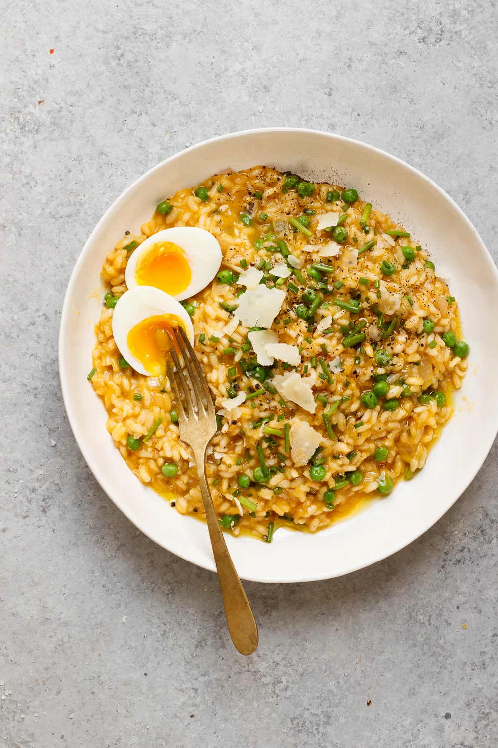Risotto with Green Peas, Herbs, and a 6 Minute Egg 